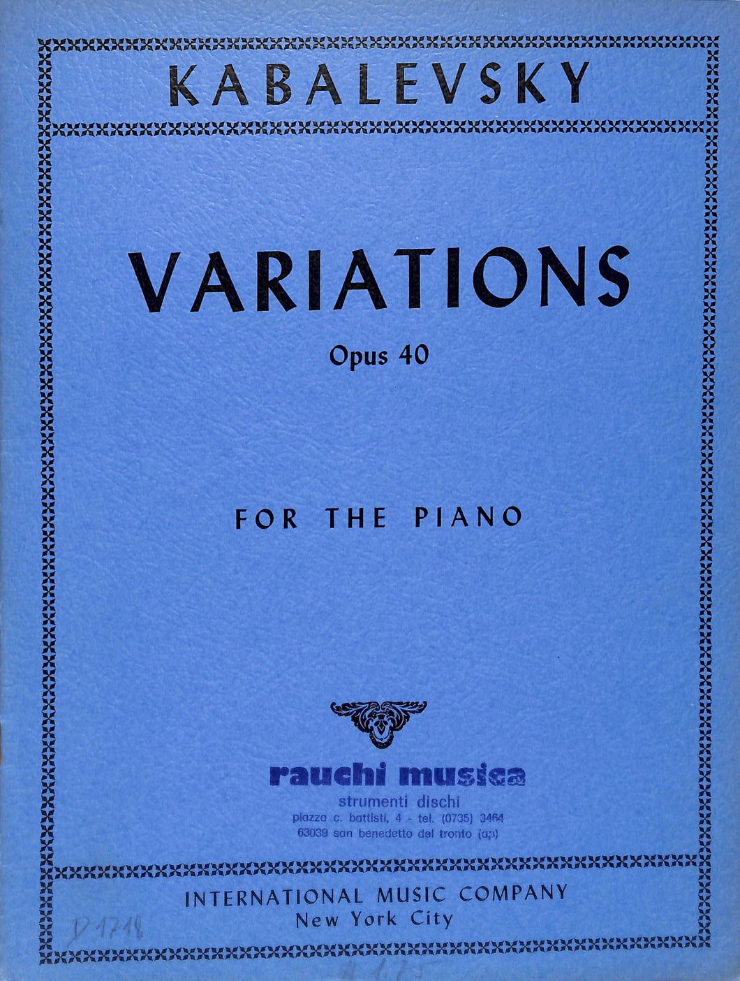 Kabalevsky Variations Opus 40 For The Piano