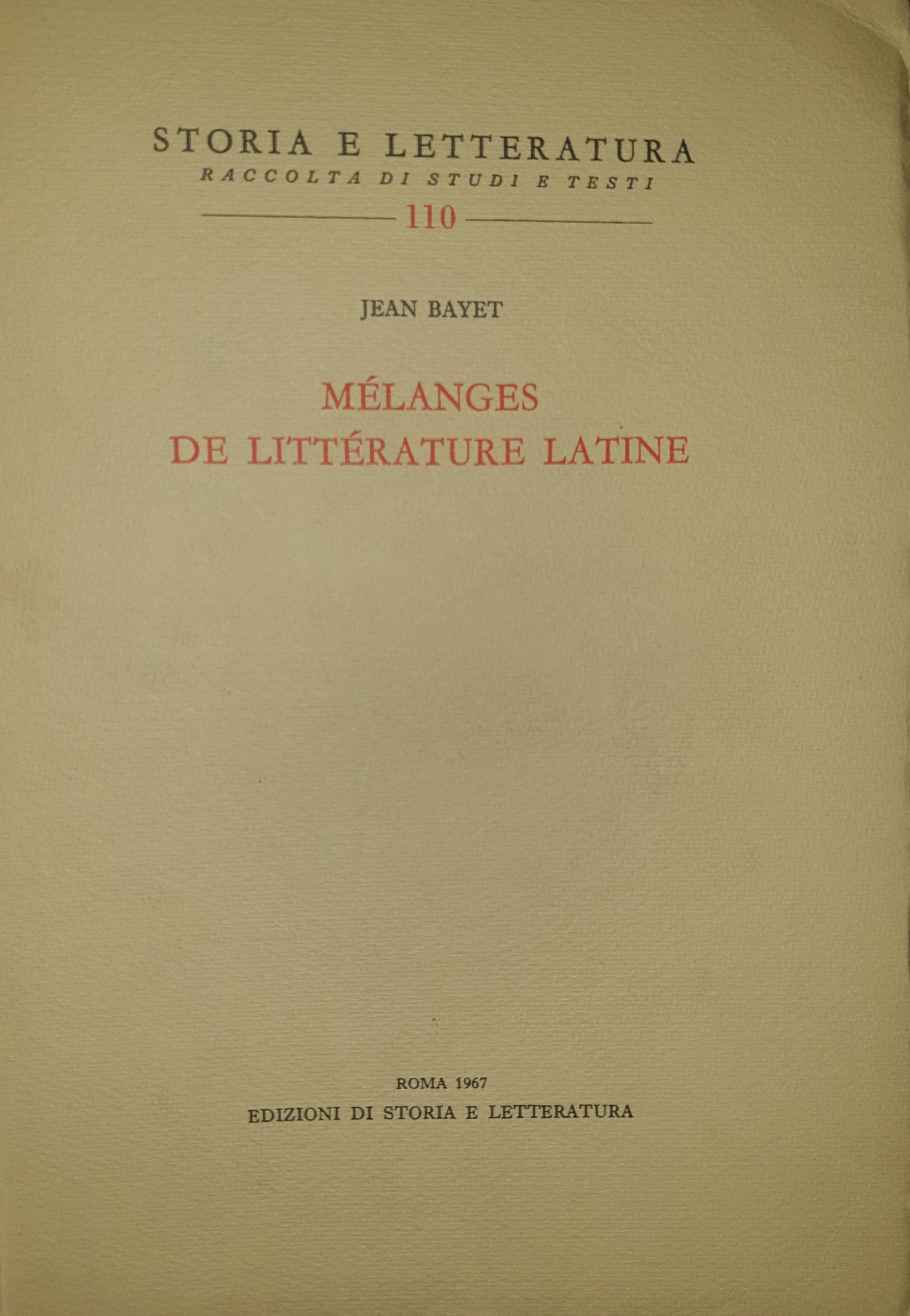 Mélanges de littérature latine / Baiet, Jean.