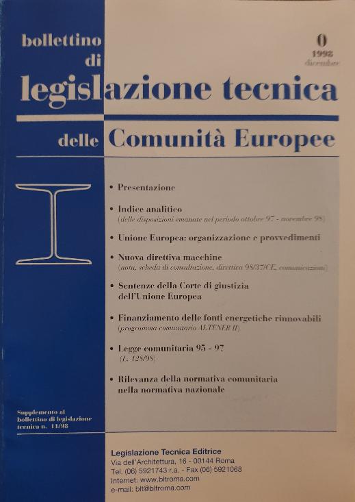Bollettino di Legislazione Tecnica n. 0/1998 (1998)