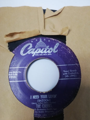 The Cheers  I Need Your Lovin' Bazoom  Arivederci  45 Giri