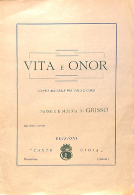 Spartito - Vita E Onor Canto Augurale Per Solo E Coro