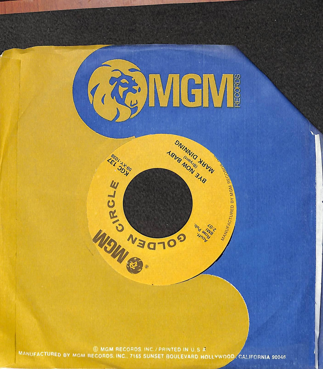 Mark Dinning - Teen Angel / Bye Now Baby Vinile 45 Giri MGM Records