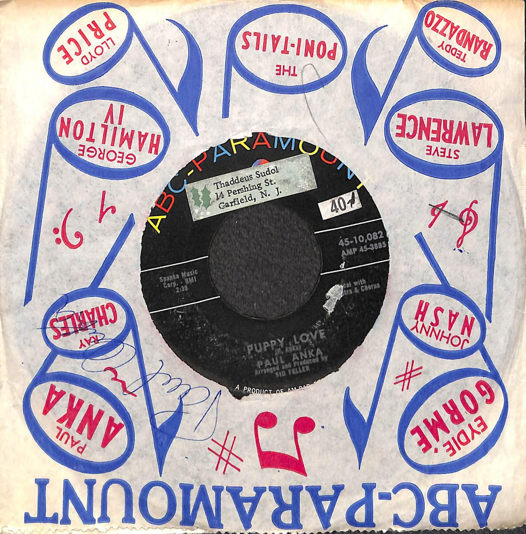 - Paul Anka - Puppy Love- 45-10,082 Vinile 45 Giri ABC-Paramount 1960