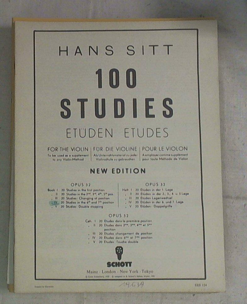 Spartito Hans Sitt. 100 studies for the violin / Book IV. 20 studies in the 6th and 7th position.