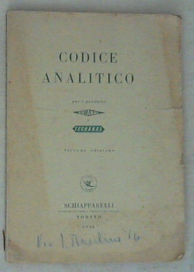 Codice analitico per i prodotti ortanal e tecnanal / Schiapparelli