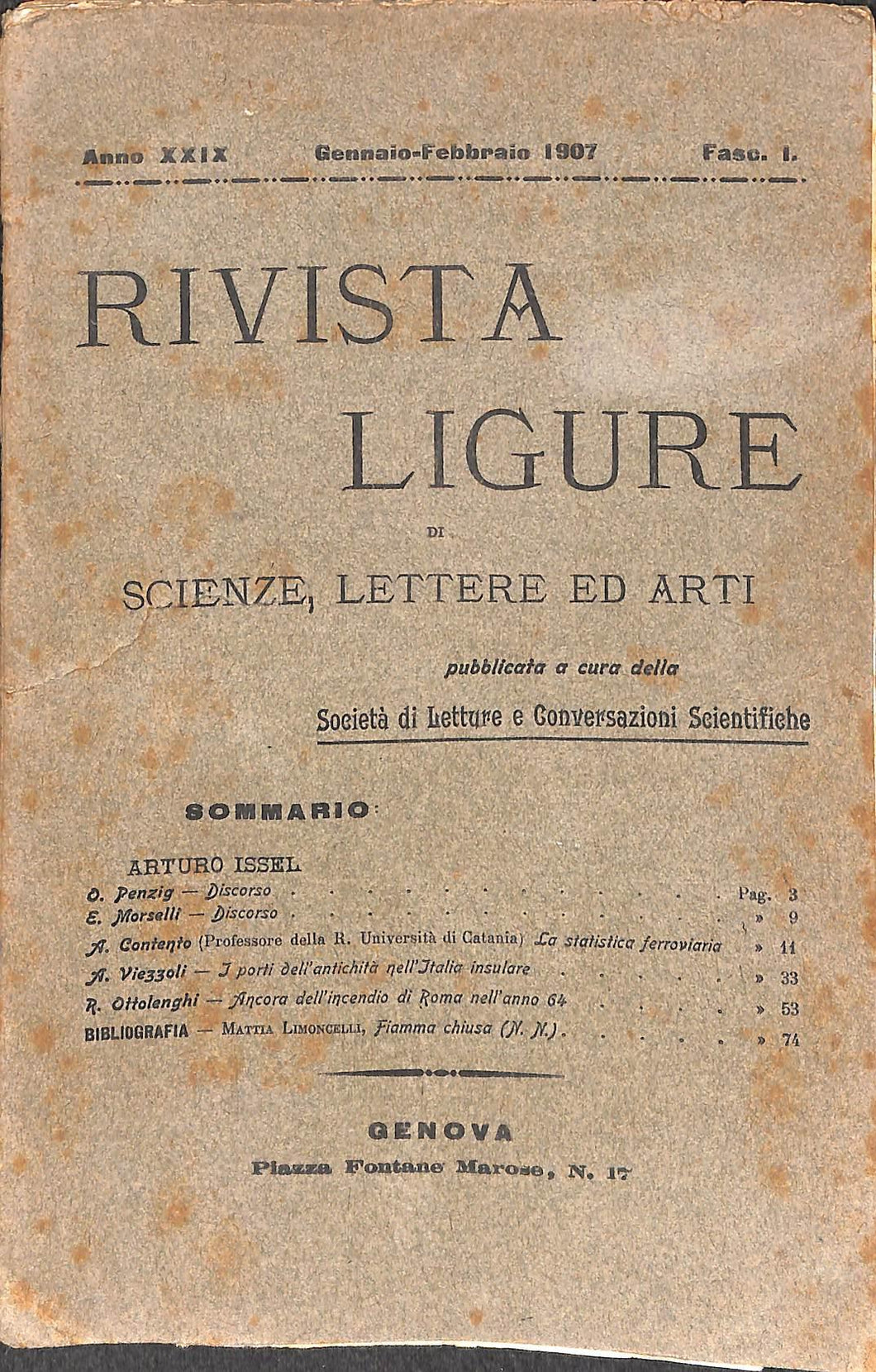 Rivista ligure di scienze, lettere ed arti / Gen-feb  1907 fasc I