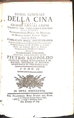 Storia generale della Cina ovvero Grandi annali cinesi  Tomo II 1778
(11 carte di tav. ripiegate)