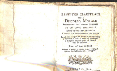 Banditor claustrale ossia Discorso morale indirizzato agl'ordini regolari 1791