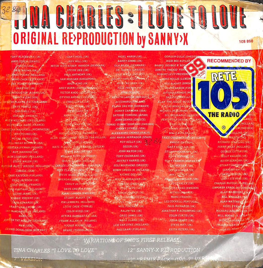 45 giri - 7'' - Tina Charles - I Love To Love (Original Re>Production By Sanny-X)